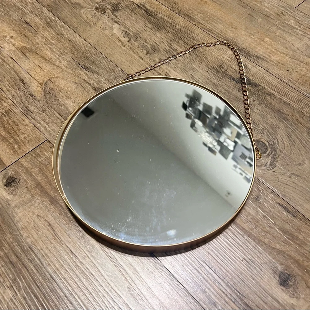 Nordic Round Gold Hanging Mirror Metal Frame Gold Decorative Wall Glass Decor